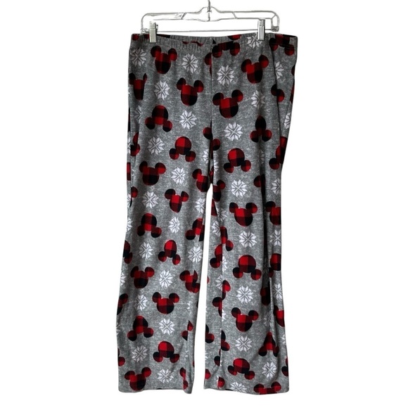 Disney Christmas Buffalo Plaid Mickey Print Plush Pajama Pants, Large - Picture 4 of 6